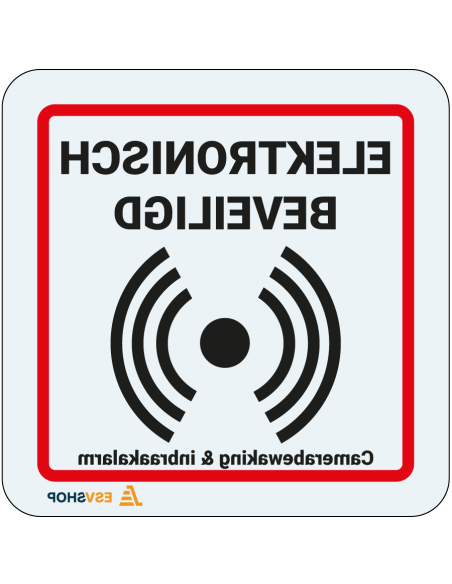 Raamsticker elektronisch beveiligd - rood wit - vierkant - tekst elektronisch beveiligd met alarm symbool