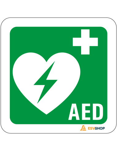 Raamsticker AED met tekst - groen wit - vierkant - symbool AED met tekst AED