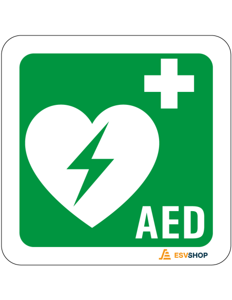 Raamsticker AED met tekst - groen wit - vierkant - symbool AED met tekst AED