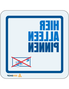 Raamsticker hier alleen pinnen - blauw wit - vierkant - tekst hier alleen pinnen met symbool