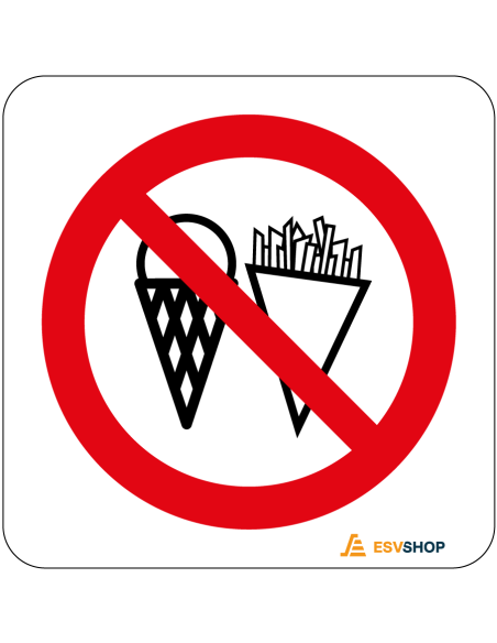 Raamsticker friet en ijs verboden, rood wit, rond, symbool friet en ijs met rode streep