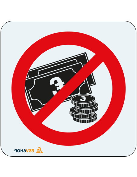 Raamsticker niet met contant geld betalen, rood wit, rond, symbool contant geld met rode streep
