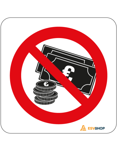 Raamsticker niet met contant geld betalen, rood wit, rond, symbool contant geld met rode streep