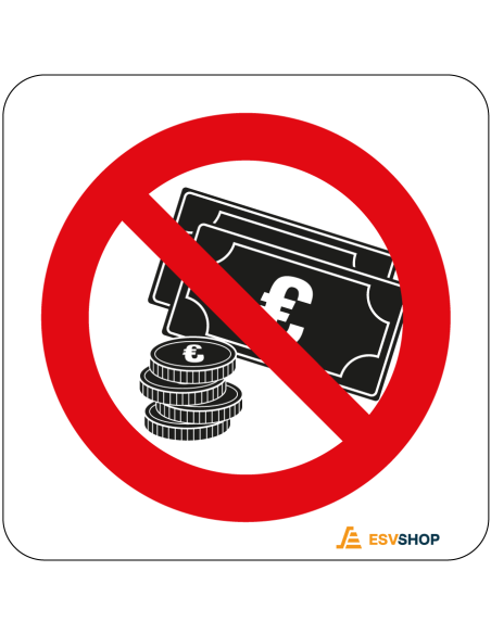 Raamsticker niet met contant geld betalen, rood wit, rond, symbool contant geld met rode streep
