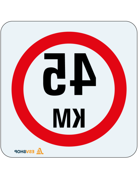 Raamsticker maximaal 45 km per uur, rood wit, rond, tekst 45 km met rode rand