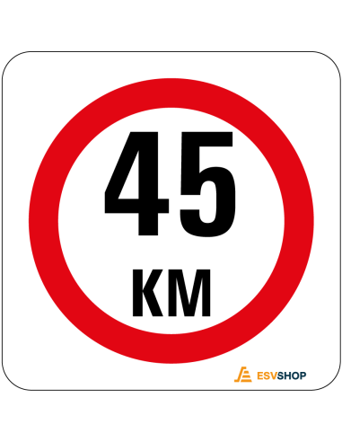 Raamsticker maximaal 45 km per uur, rood wit, rond, tekst 45 km met rode rand