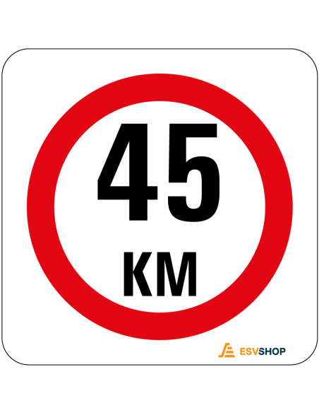 Raamsticker maximaal 45 km per uur, rood wit, rond, tekst 45 km met rode rand