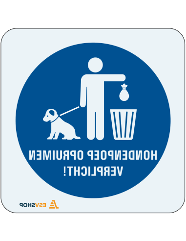 Raamsticker opruimplicht, blauw wit, rond, symbool persoon met hond en Nederlandse tekst