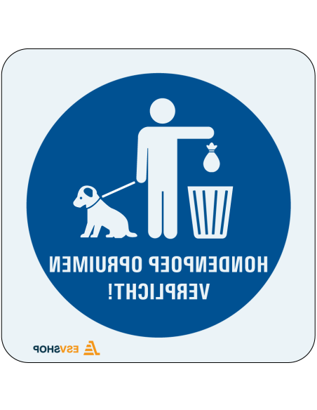 Raamsticker opruimplicht, blauw wit, rond, symbool persoon met hond en Nederlandse tekst