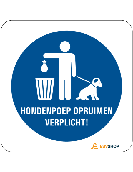 Raamsticker opruimplicht, blauw wit, rond, symbool persoon met hond en Nederlandse tekst