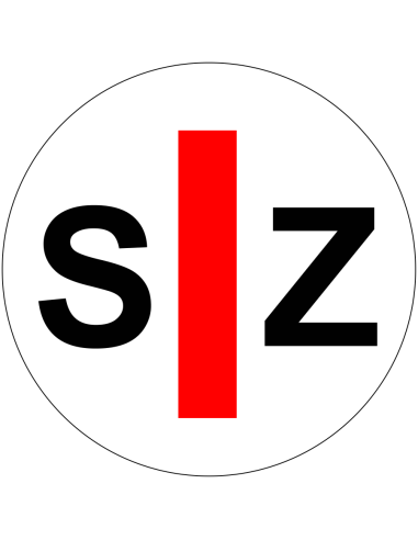 SZ sticker - rond - zwart rood wit - tekst SZ met rode streep