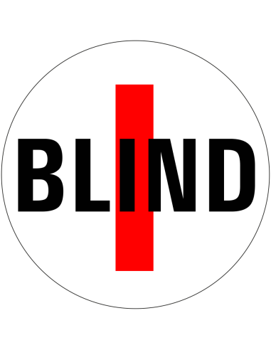 Blind bordje, rond, rood wit zwart, tekst blind met rode streep