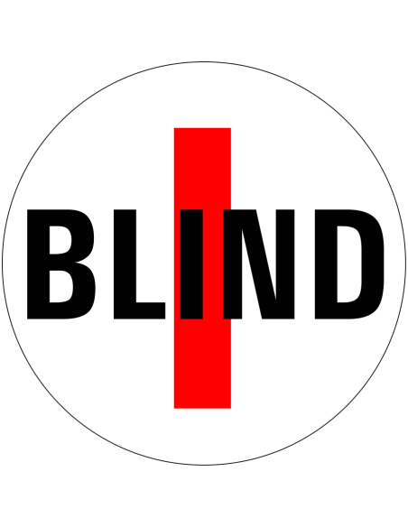 Blind bordje, rond, rood wit zwart, tekst blind met rode streep