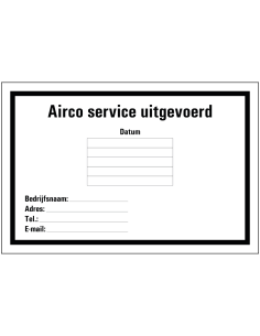 Airco service sticker, zwart wit, rechthoekig, Nederlandse tekst, beschrijfbaar