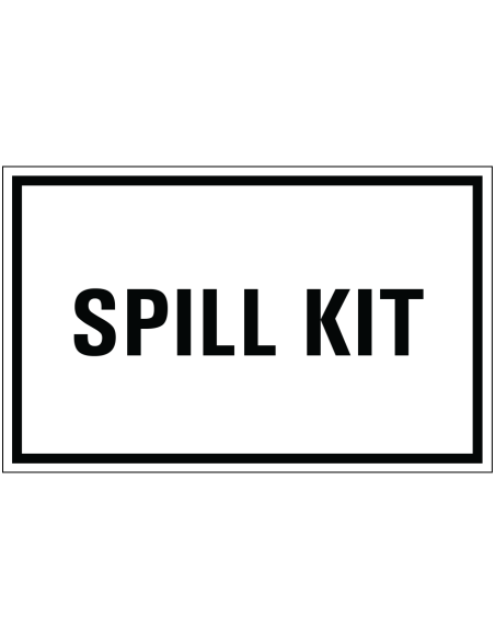 Spill kit bord, zwart wit, rechthoekig, tekst spill kit op witte achtergrond