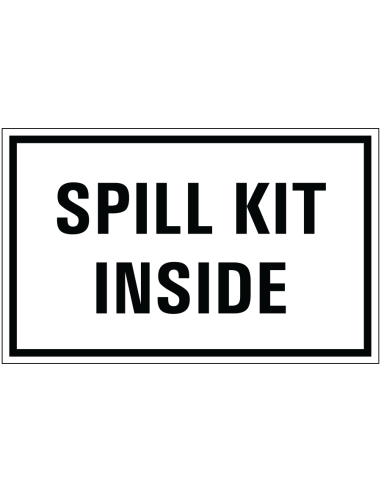 Spill kit inside bord, zwart wit, rechthoekig, tekst spill kit inside op witte achtergrond