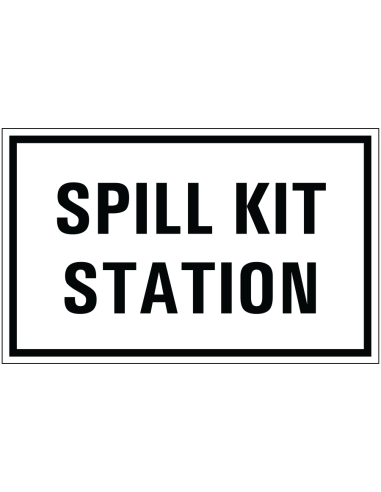 Spill kit station bord, zwart wit, rechthoekig, tekst spill kit station op witte achtergrond