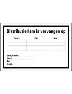 Distributieriem vervangen sticker, zwart wit, rechthoekig, Nederlandse tekst, beschrijfbaar
