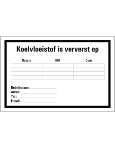 Koelvloeistof sticker, zwart wit, rechthoekig, Nederlandse tekst, beschrijfbaar