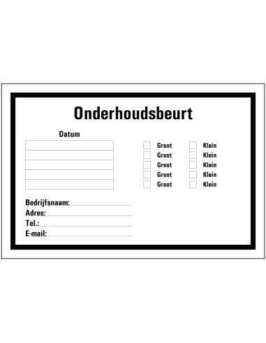 Onderhoudsbeurt, zwart wit, rechthoekig, Nederlandse tekst, beschrijfbaar