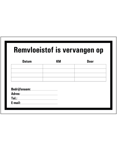 Remvloeistof sticker , zwart wit, rechthoekig, Nederlandse tekst, beschrijfbaar