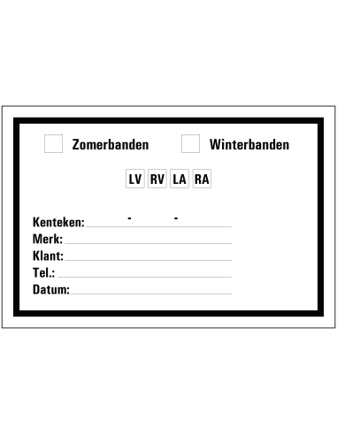 Zomer-winterbanden sticker , zwart wit, rechthoekig, Nederlandse tekst, beschrijfbaar