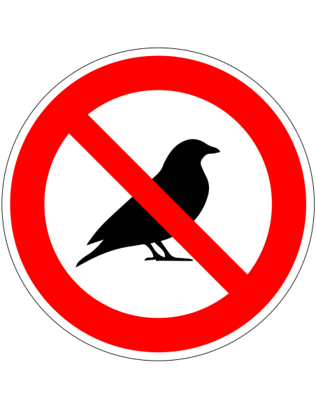 Verboden voor vogels bord, rood wit, rond, symbool vogel met rode streep