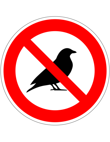 Verboden voor vogels sticker, rood wit, rond, symbool vogel met rode streep