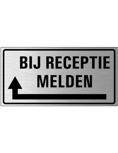 Uitgang om de hoek bord links, geborsteld aluminium, rechthoek, Nederlandse tekst, pijl naar links