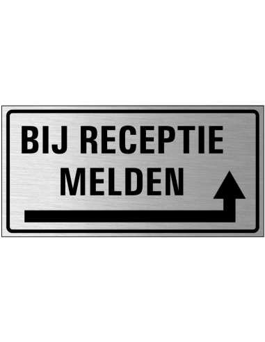 Uitgang om de hoek bord rechts, geborsteld aluminium, rechthoek, Nederlandse tekst, pijl naar rechts