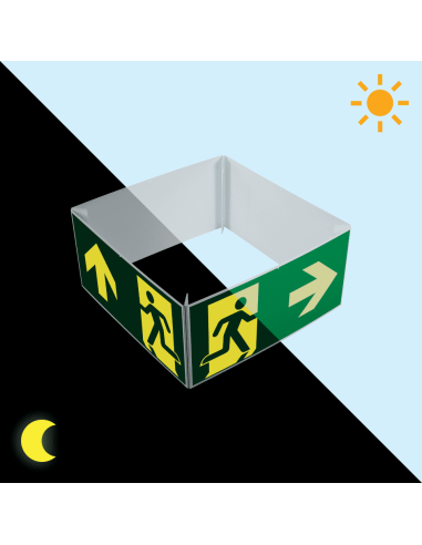 Extra lichtgevende nooduitgang kubus boven, rechts, links - kunststof, groen wit, rechthoekig