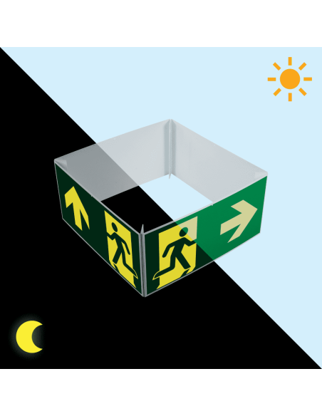 Extra lichtgevende nooduitgang kubus boven, rechts, links - kunststof, groen wit, rechthoekig