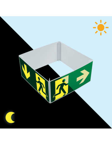 Extra lichtgevende nooduitgang kubus beneden, rechts, links