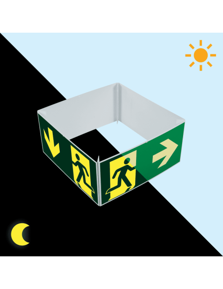 Extra lichtgevende nooduitgang kubus beneden, rechts, links