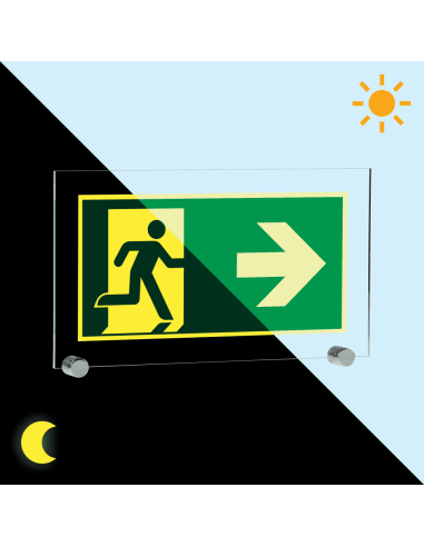 Extra lichtgevend nooduitgang bord pijl rechts - acryl
