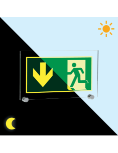 Extra lichtgevend nooduitgang bord pijl beneden - acryl