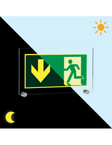 Extra lichtgevend nooduitgang bord pijl beneden - acryl