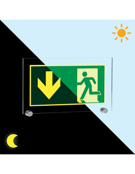 Extra lichtgevend nooduitgang bord pijl beneden - acryl