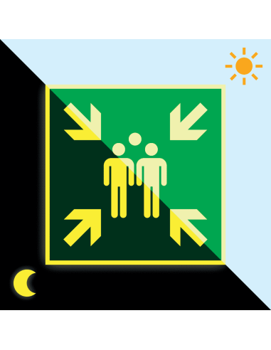 Extra lichtgevende verzamelplaats bord set, aluminium, 400 x 400 mm, met bevestiging