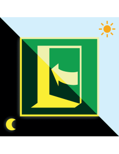 Extra lichtgevende deur drukken links sticker, 100 x 100 mm, E022