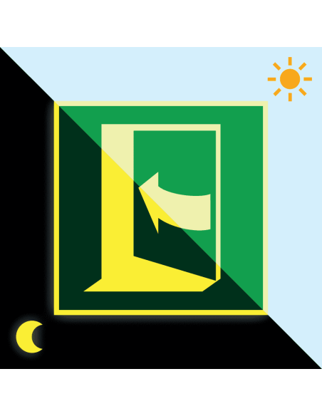 Extra lichtgevende deur drukken links sticker, 100 x 100 mm, E022