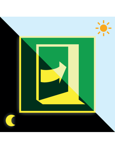 Extra lichtgevende deur drukken rechts sticker, 100 x 100 mm, E023