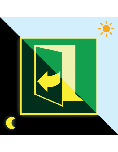 Extra lichtgevende deur trekken rechts sticker, 100 x 100 mm, E058