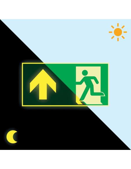 Extra lichtgevend nooduitgang bord pijl boven - kunststof - E001, groen wit, rechthoekig