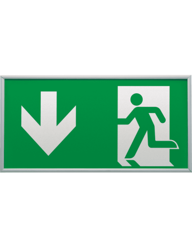 Nooduitgang bord pijl beneden in frame