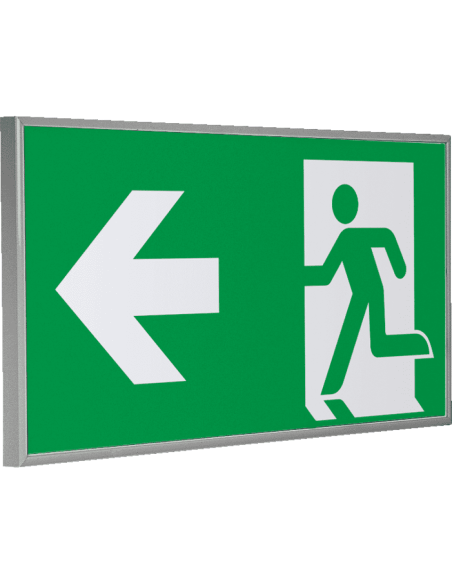 Nooduitgang bord pijl links in frame