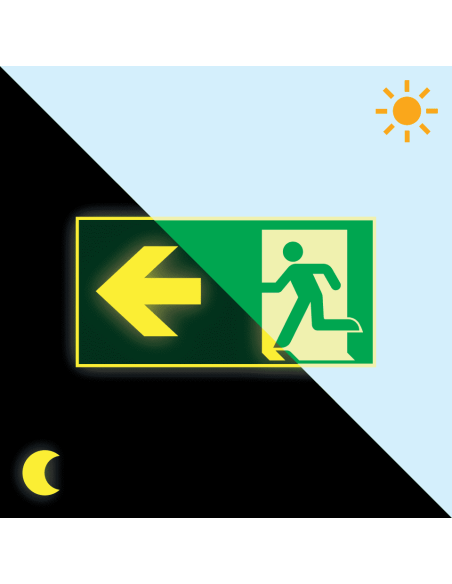 Extra lichtgevende nooduitgang sticker pijl links - E001