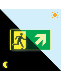 Extra lichtgevende nooduitgang sticker pijl rechtsboven - E002