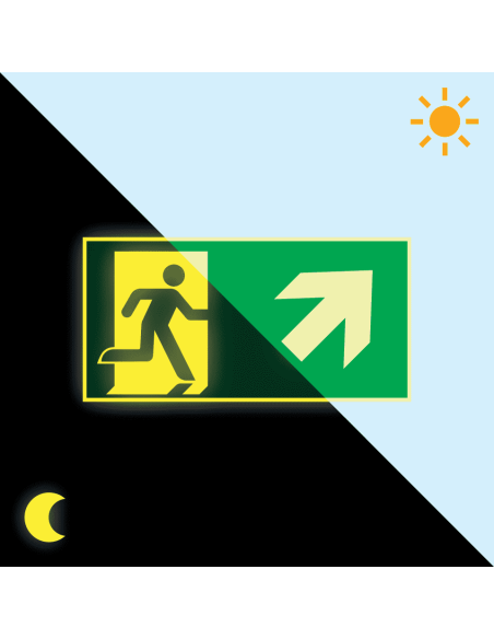 Extra lichtgevend nooduitgang bord pijl rechtsboven - kunststof, groen wit, rechthoekig