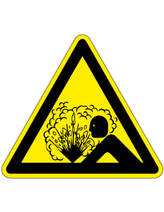 Waarschuwingssticker pressured device, driehoekig, geel zwart, met pressured device symbool